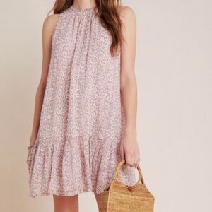 Anthropologie Flounced Sleeveless Tunic Shift Dress, Neutral Blush, Med. EUC